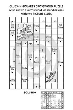 Arrowword clues-in-squares crossword puzzle with picture clues